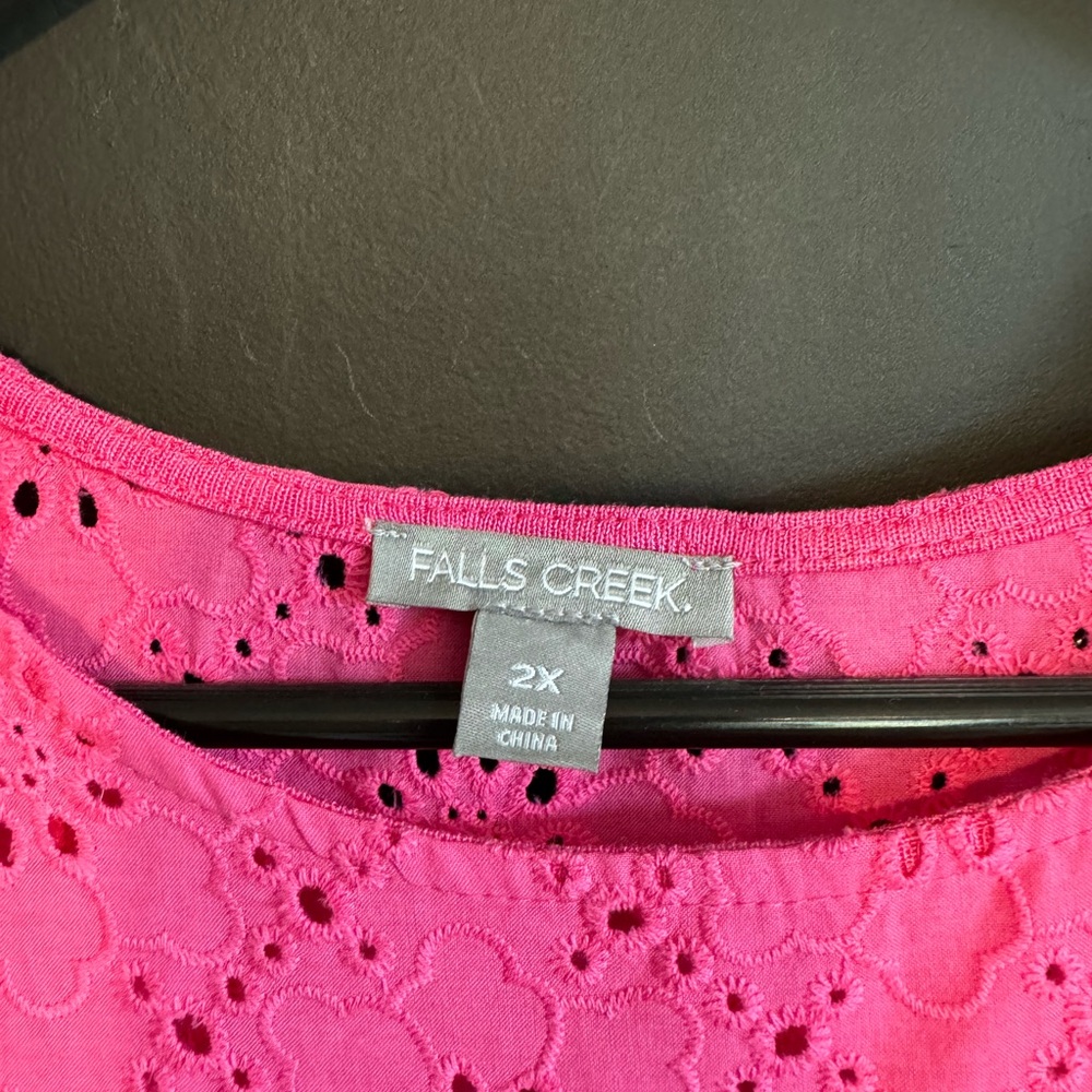 Falls Creek Pink Sleeveless Top Lace-Style Neckline Size 2X - Picture 2 of 2